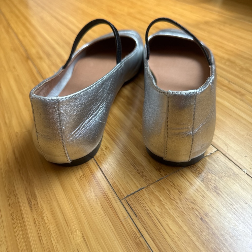 Madewell Silver Leather Ballet Flats with Black Strap - Picture 15 of 16